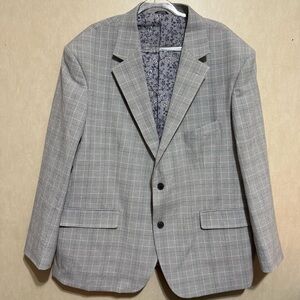 Oak Hill Blue Grey Plaid Check Seersucker Blazer Jacket